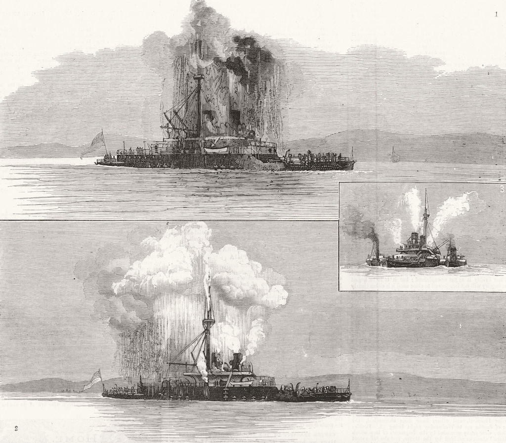 DISASTERS. Explosion of HMS Thunderer; 1st shock; post; in Tow 1876 old print